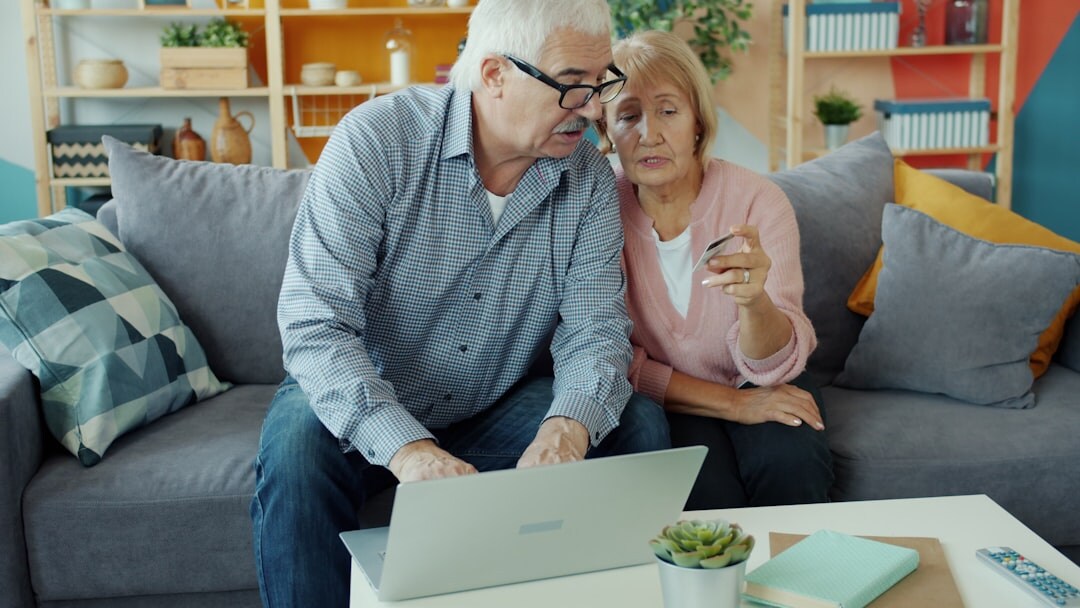 senior couple reviewing budget