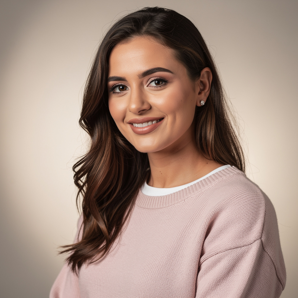 Studio portrait of a young Croatian woman event organizer smiling